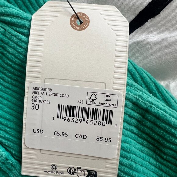 Women's Billabong Corduroy Shorts - Aqua - Size 30 - Picture 3 of 4